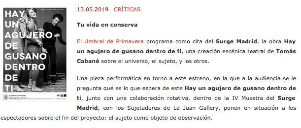 En Platea habla sobre el estreno de «Hay Un Agujero de Gusano Dentro De&nbsp;Ti»