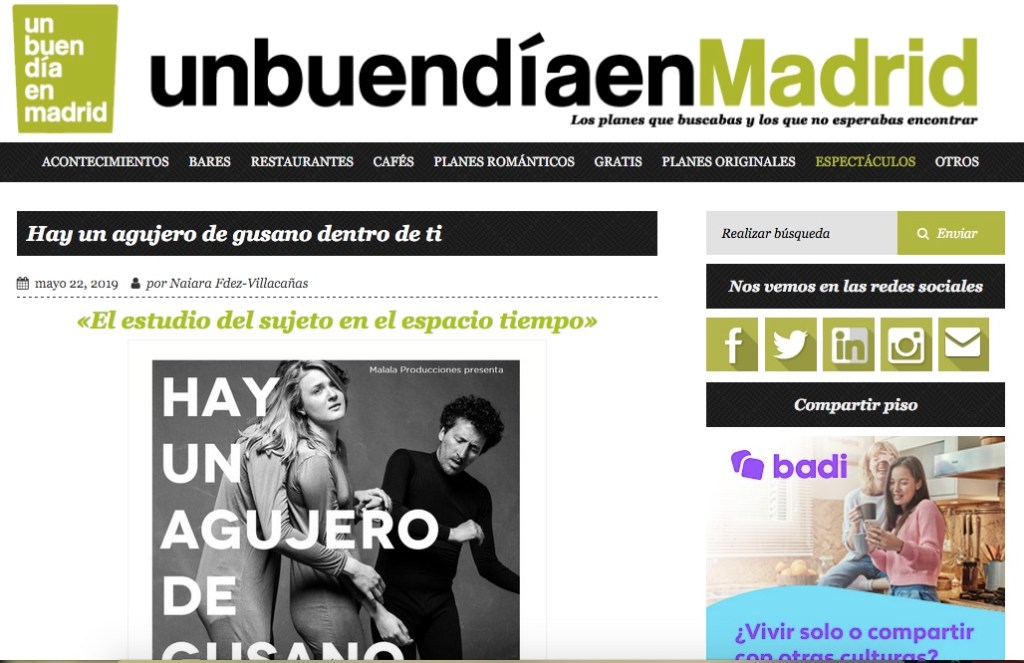Un buen día en Madrid también trae su crítica de nuestro último&nbsp;espectáculo