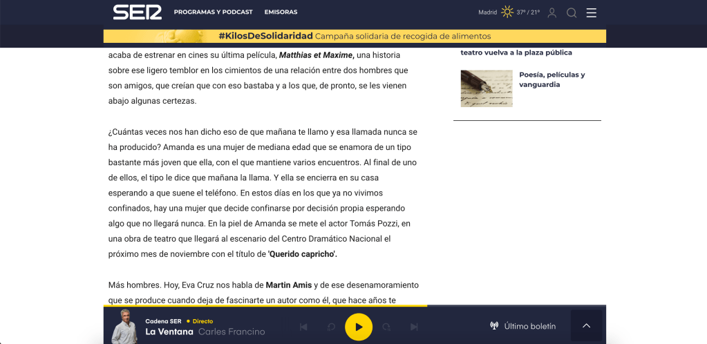 «Querido capricho» en la&nbsp;SER