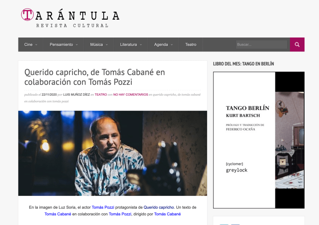 Primera crítica en la revista&nbsp;Tarántula