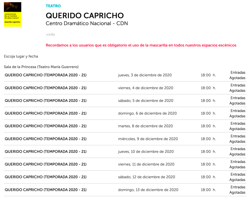 Entradas agotadas para todas las funciones hasta el 13 de&nbsp;diciembre