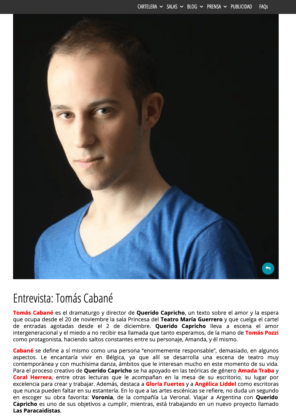 Entrevista a Yomás Cabané para la Agenda Cultural&nbsp;Bambalinas