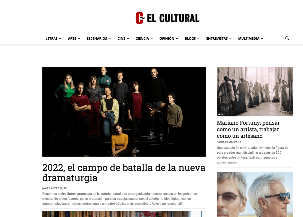 Tomás Cabané en El Cultural (2022, el campo de batalla de la nueva&nbsp;dramaturgia)